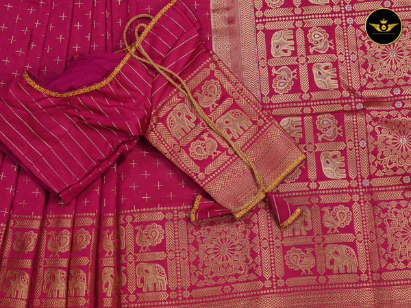 Rani Pink Semi Soft Silk Saree With Zari Woven Border And Pallu