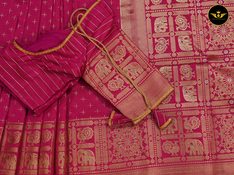 Rani Pink Semi Soft Silk Saree With Zari Woven Border And Pallu