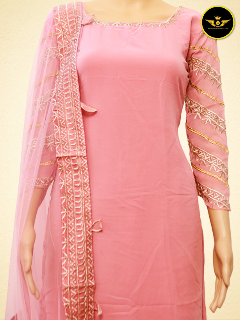 Designer Party Wear Sharara Palzo - Faux Georgette with Heavy Embroidery Work, Fancy Cut Work, and Butterfly Net Dupatta. Perfect for Special Occasions.