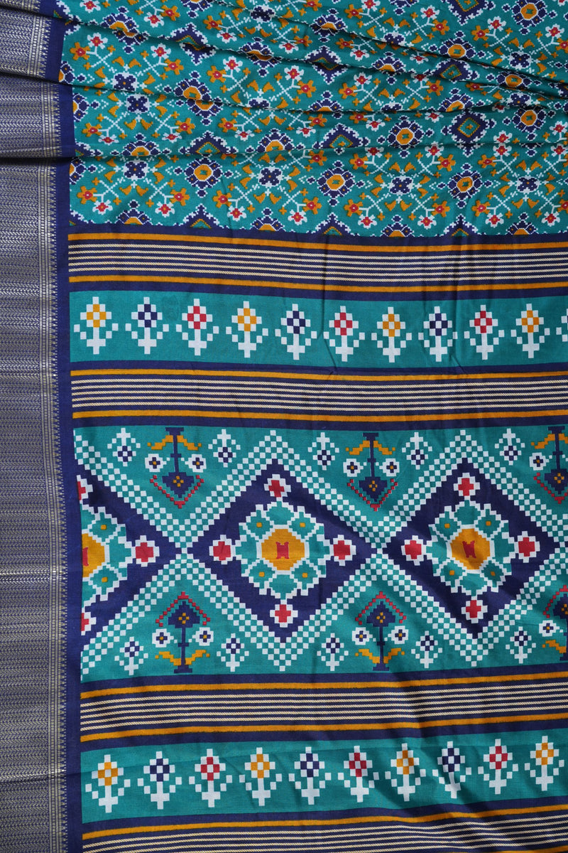 Kanchipuram Semi-Silk Saree with Ikkat Design & Matching Blouse Piece