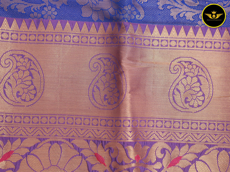 Embose Gold Jall Zari Deepam Pattu Saree | Exquisite Kanchi Border