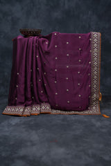 Art Silk Sarees With Embroidery Pattern Stitched Blouse