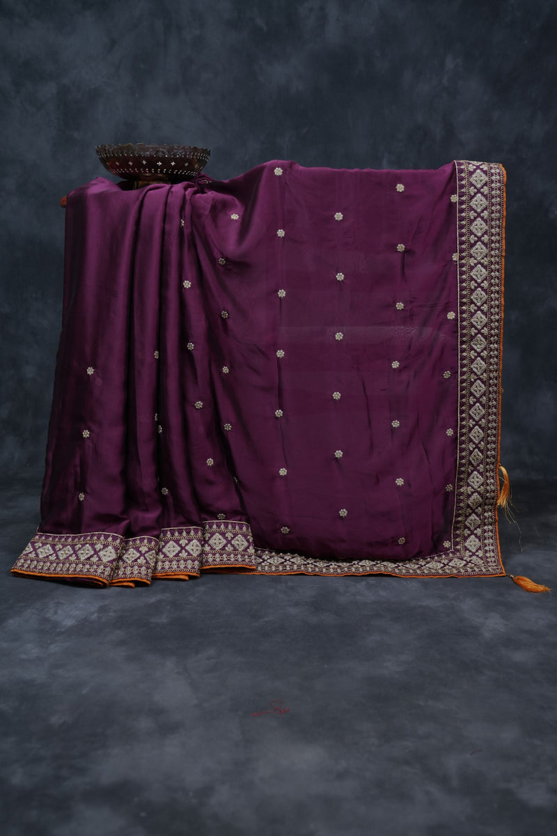 Art Silk Sarees With Embroidery Pattern Stitched Blouse