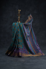 Exquisite Soft Ikkat Silk Saree with Aari Work Contrast Blouse
