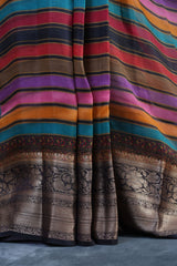 Exquisite Sabhyasachi Lehariya Organza Silk Saree with Kanchi Border