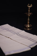 Elegant Men's Kerala Cotton Dhoti with Silver Zari Borders