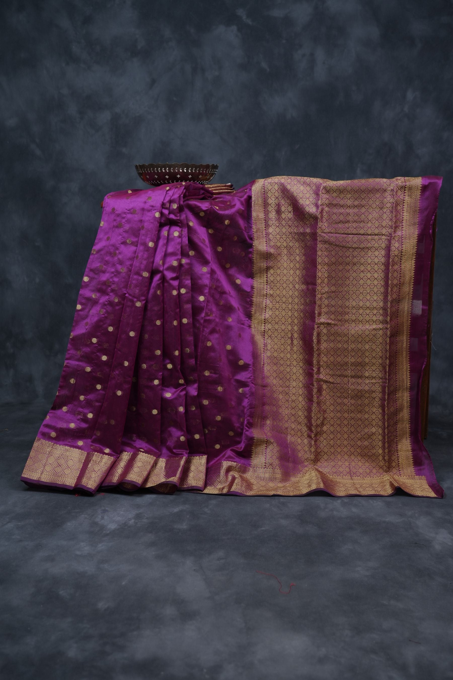 Coin-Inspired Elegance: Raw Silk Saree in Purple, Weaved Border & Blouse SAREE JCS Fashions Purple 5.5 Meters