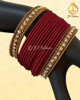 Silk Metal Thread Bangles in Maroon Color