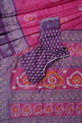 Soft Jute Sarees with Allover Bhandini Prints & Contrast Kaddi Border