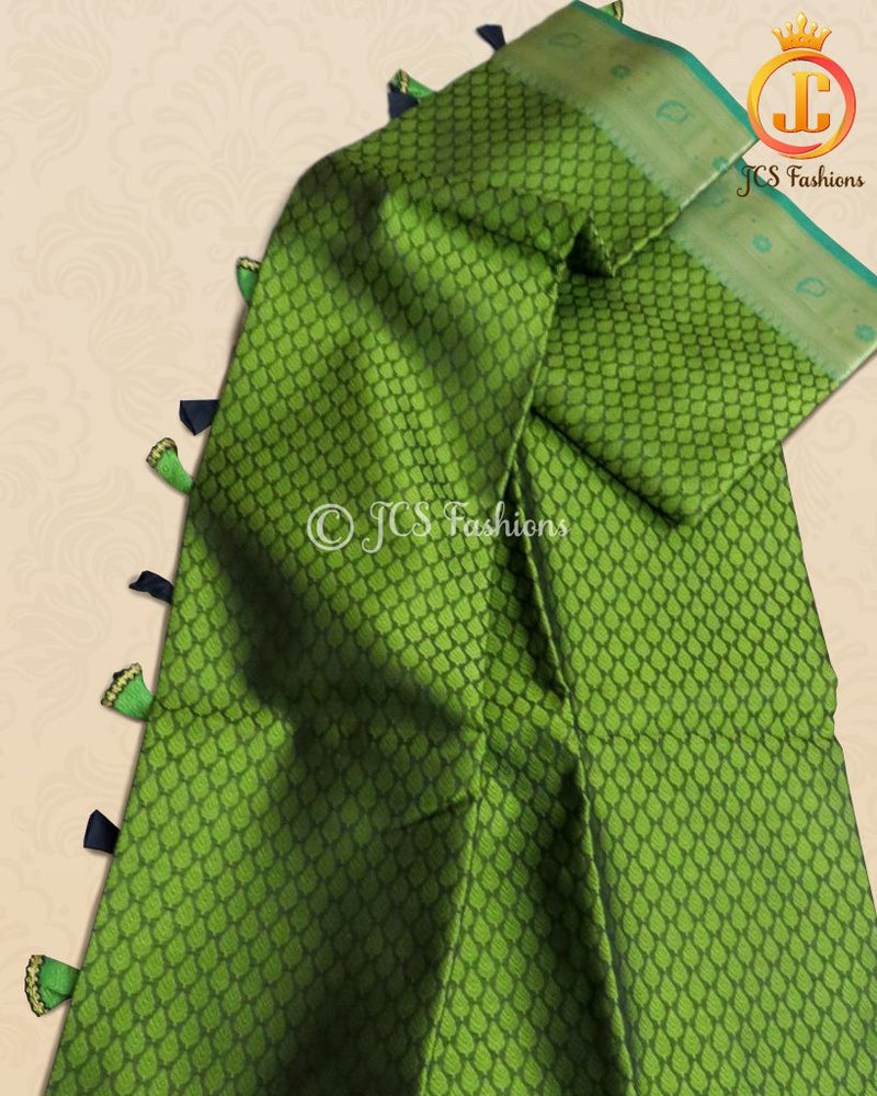 Olive green Kora Muslin Saree with ready to wear designer Blouse