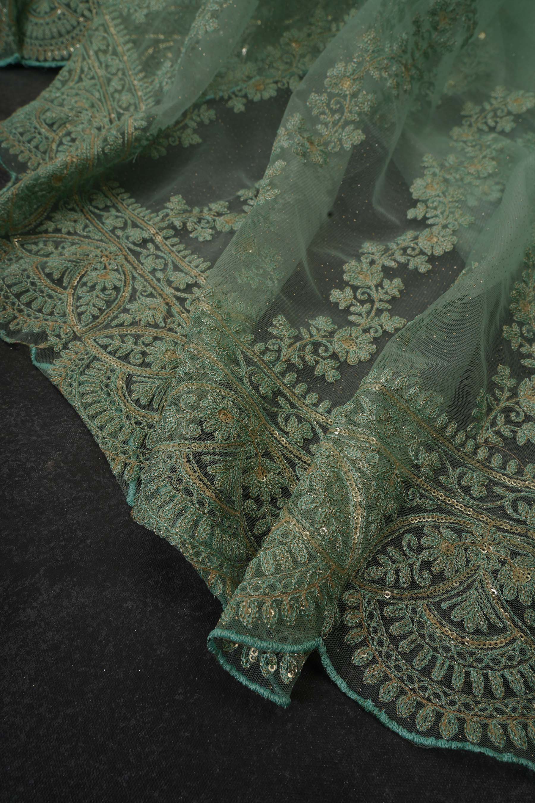 Green Net and Cut Work Sarees with Blouse stitched -JCS Fashions SAREE JCS Fashions