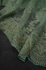 Green Net and Cut Work Sarees with Blouse stitched -JCS Fashions