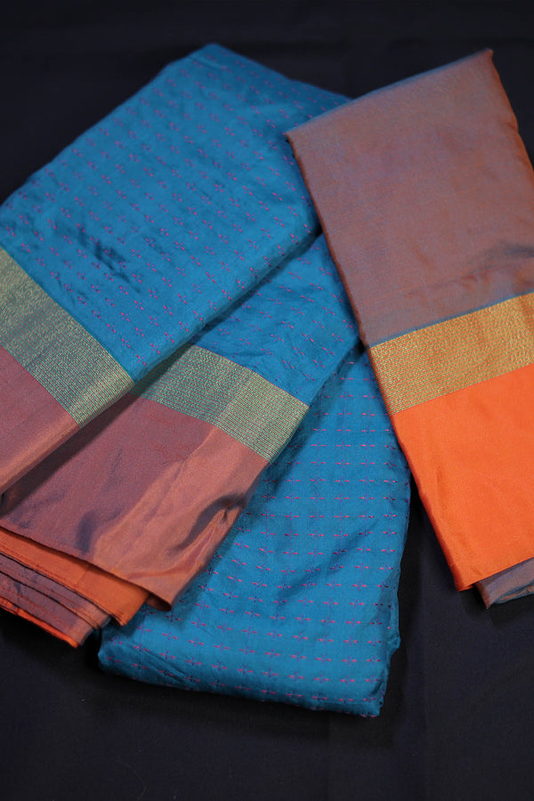 Semi Silk Saree with Decorative Zari Work and Matching Blouse Material