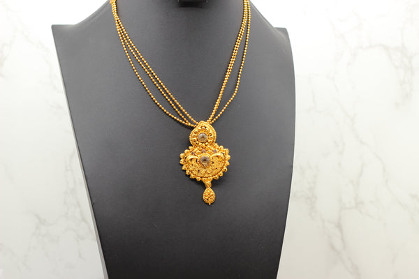 Traditional Matte Gold Chain and Earring Set - Exquisite Temple Jewelry