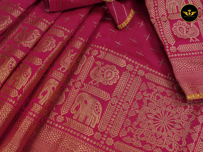 Rani Pink Semi Soft Silk Saree With Zari Woven Border And Pallu