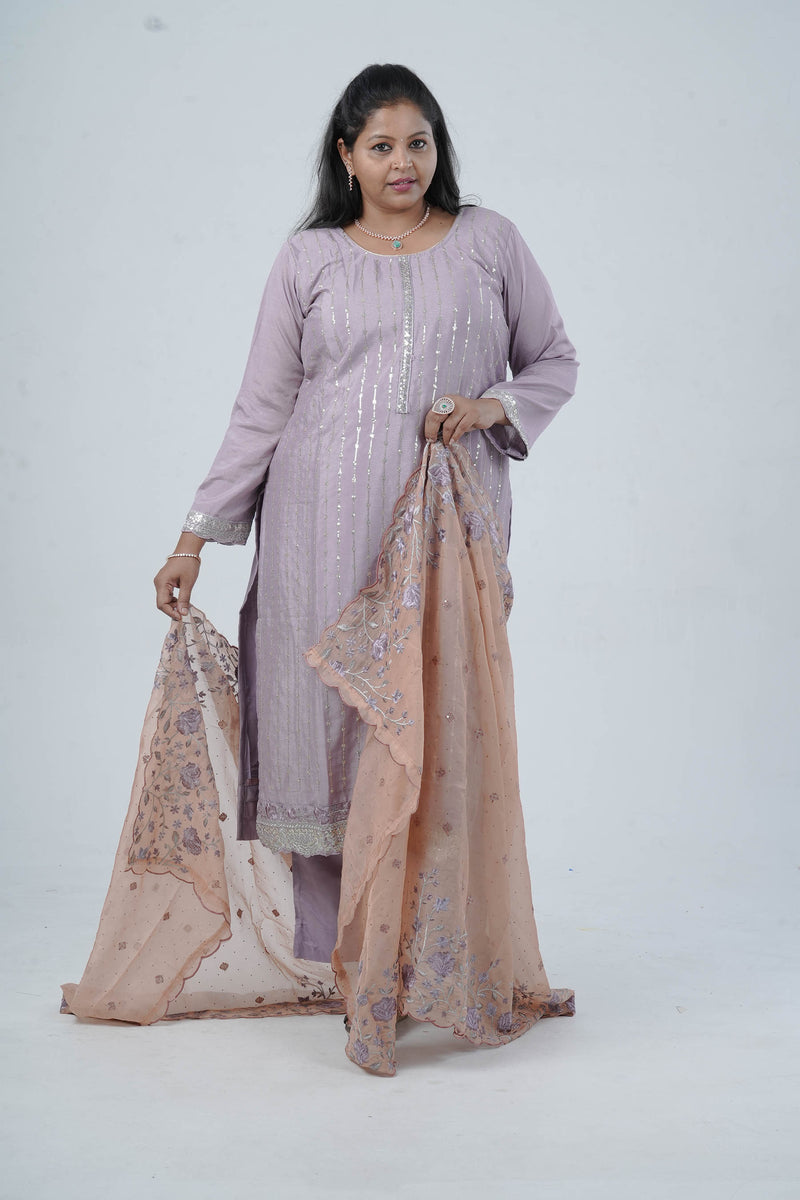 Embroidered Chinnon Kurti with Sequins | Stylish Ethnic Wear