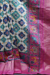 Elegant Handcrafted Ikkat Saree in Rich Cream - Tradition & Style