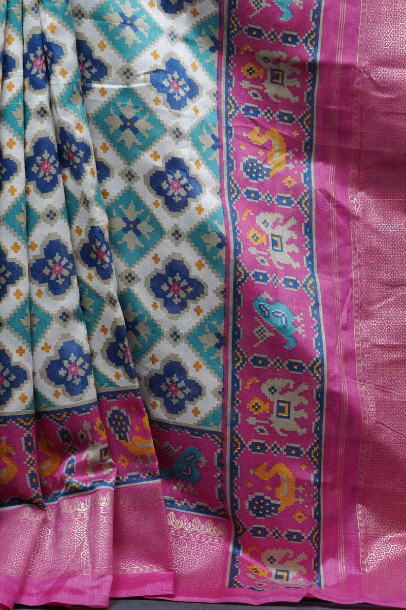 Elegant Handcrafted Ikkat Saree in Rich Cream - Tradition & Style