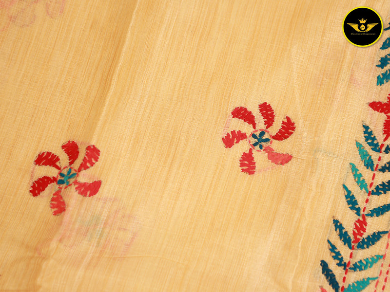 Semi Tusser Silk Hand Kantha Stitch Saree