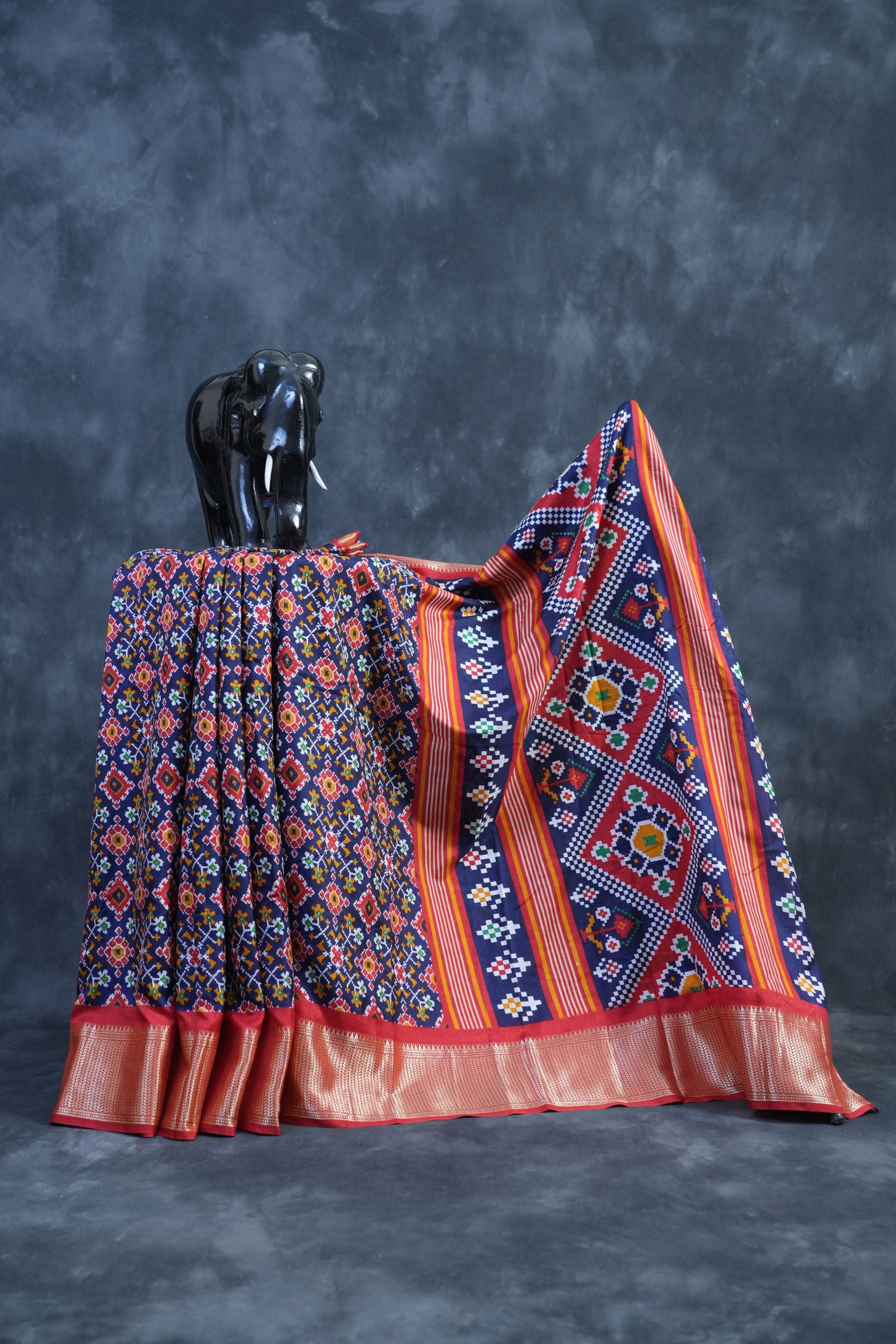 Elegant Semi Silk Kanchipuram Saree with Traditional Ikkat Design Saree JCS Fashions Blue 5.5 meters