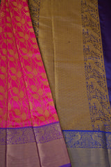 Handwoven Kanchipuram Silk Saree with Pink and Purple Border