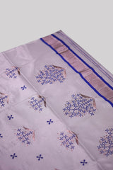 Kerala Thechipoo Blue Saree:Opulent Embroidery and Rose Gold Zari Details