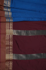 Silk Cotton Saree with Zari Border, Line Pallu and Stitched Blouse