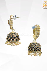 Kundan Jhumka Earrings with Stones and Pearls