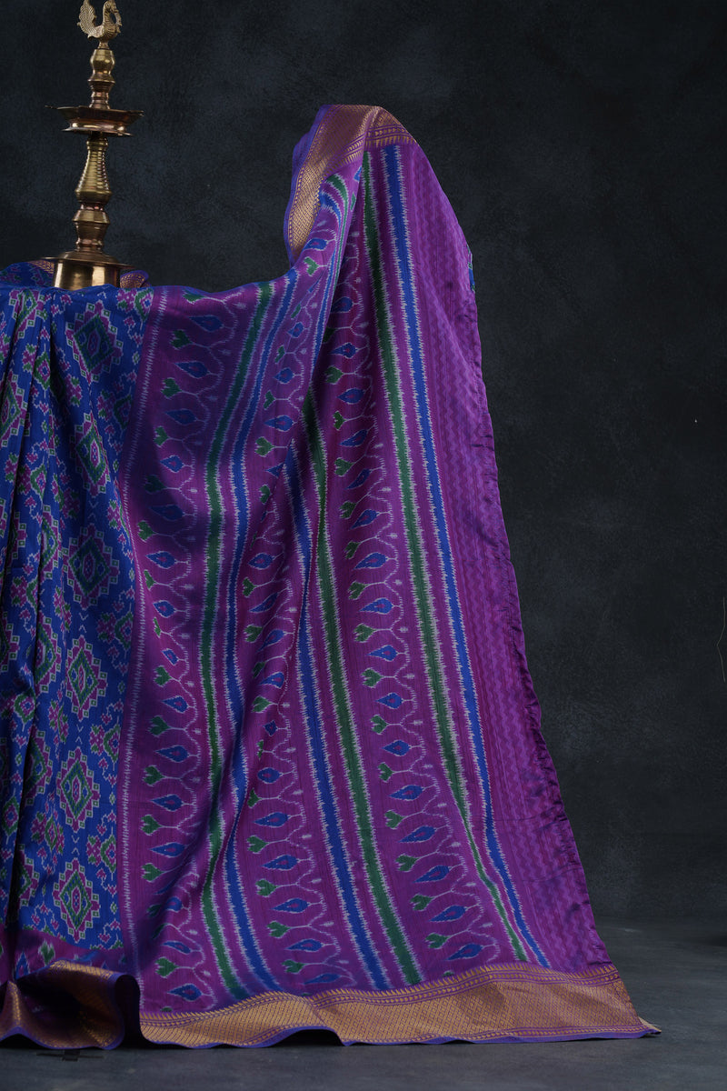 Elegant Ikkat Silk Saree with Stunning Aari-Work Blouse -Modern Wear