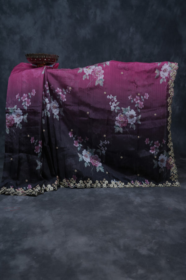 Elegant Shaded Black & Pink Organza Saree with Designer Embroidered Blouse