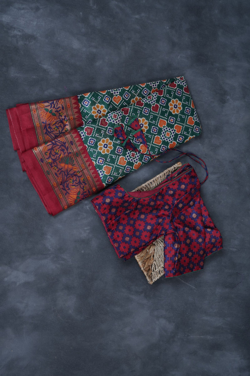 Exquisite Green Ikkat Saree with Traditionally Crafted Design