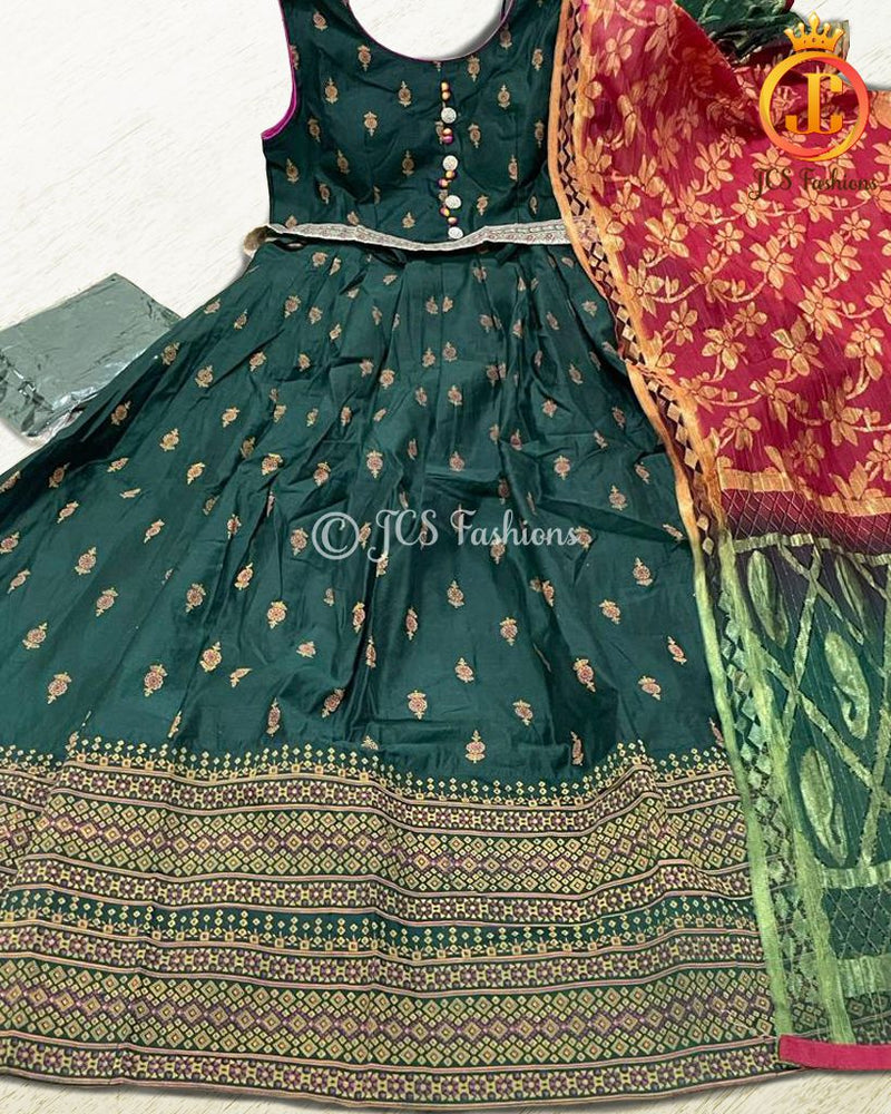 Chanderi Long Gown With Separate Belt And Beautiful Dupatta