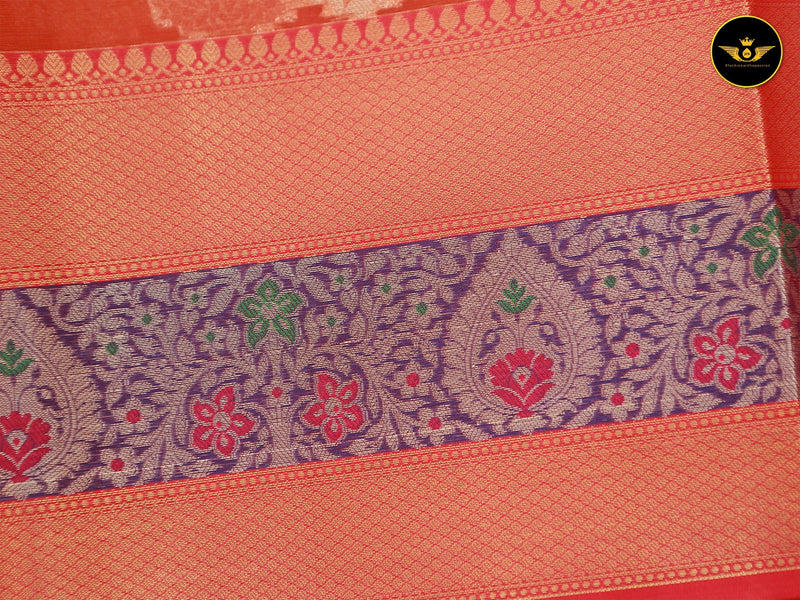 Premium Organza Pattu Saree, Allover Weaving, Big Butta Design, and Contrasting Pallu.