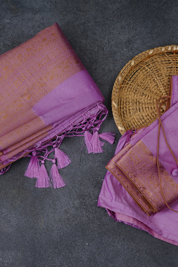 Elevated Elegance Pink Kanchipuram Semi-Silk Saree with Raising Border - JCSFashions