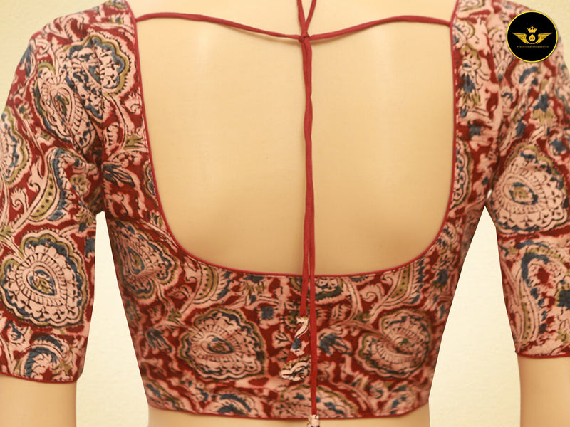 Kalamkari Cotton Readymade Padded Blouse For Traditional And Formal Wear