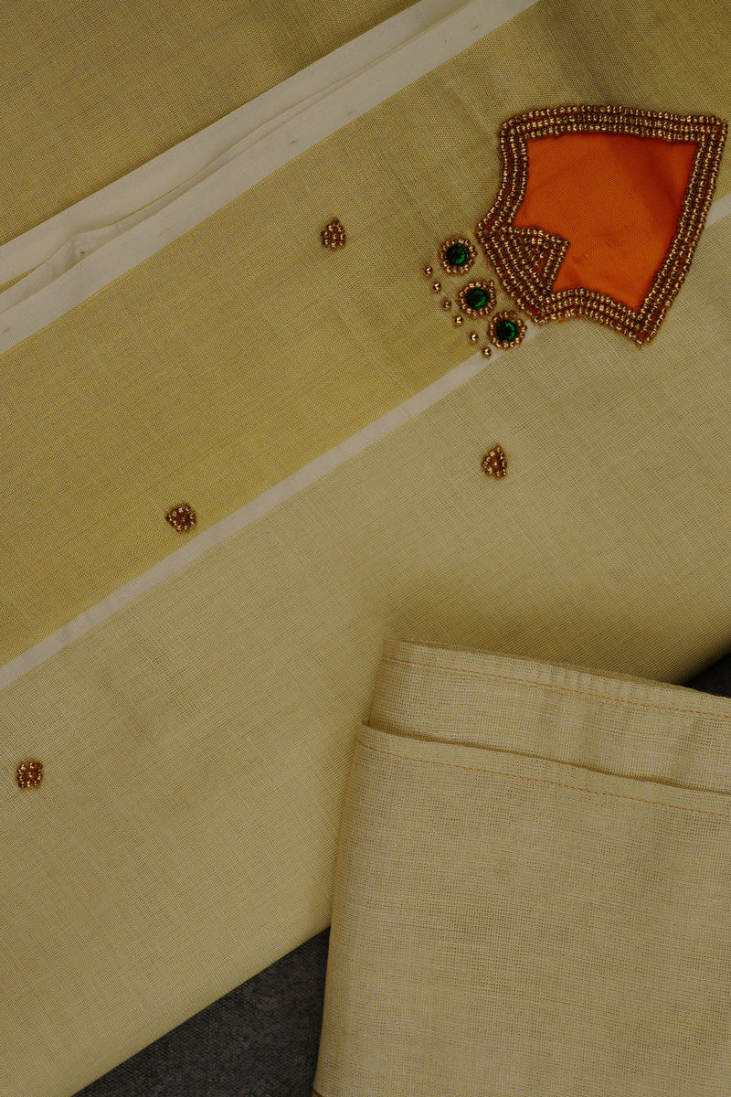 Exquisite Golden Tissue Palakkat Set Mundu with Aari Work