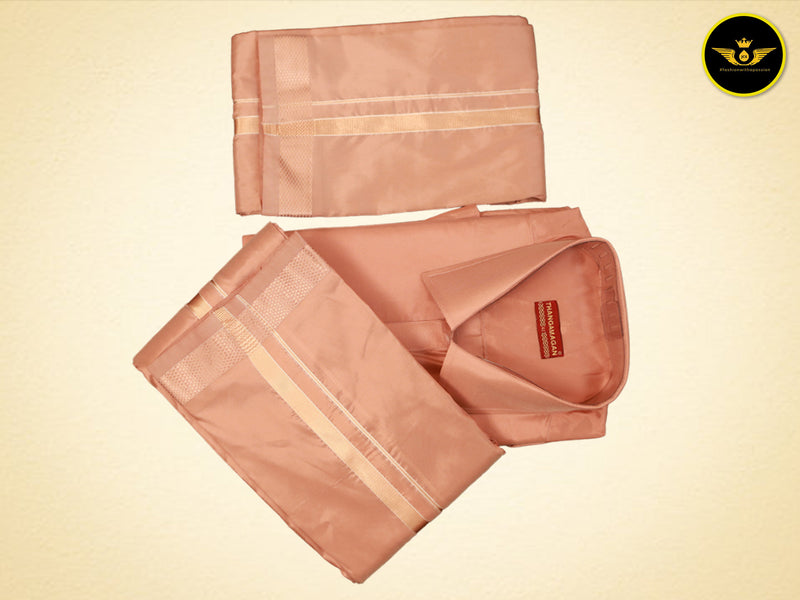 Silk Dhoti Short Towel Set: Exquisite 2.5mts Stitched Shirt + Stylish