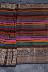 Exquisite Sabhyasachi Lehariya Organza Silk Saree with Kanchi Border