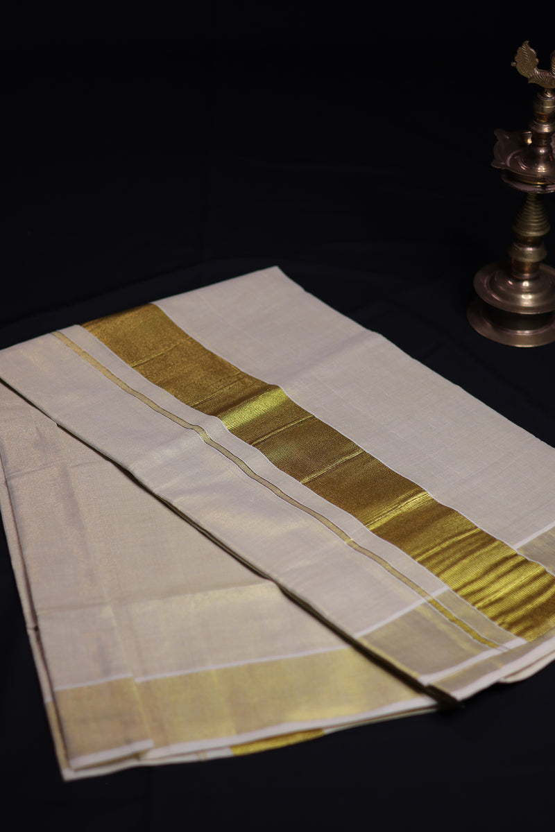 Traditional Kerala Cotton Dhoti, Veshti with gold Zari by JCSFashions - Elegance & Comfort