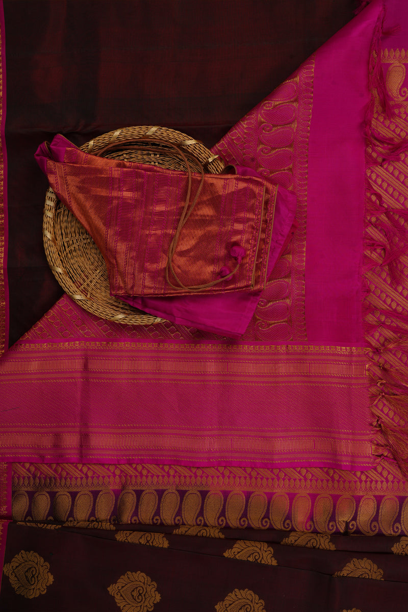 Pure Handloom Silk Saree | Double Warp | with fully Stitched Blouse