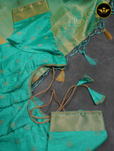 Turquoise Green Color Chanderi Silk Saree With Lace Work Blouse