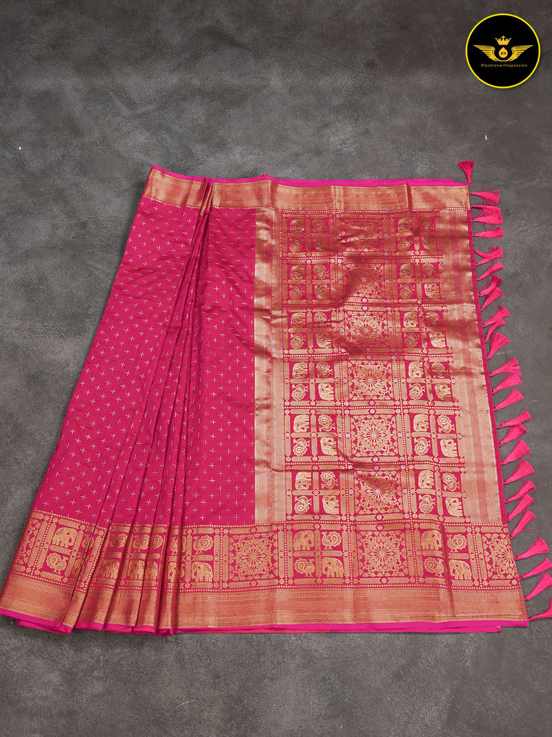 Rani Pink Semi Soft Silk Saree With Zari Woven Border And Pallu
