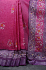 Soft Jute Sarees with Allover Bhandini Prints & Contrast Kaddi Border