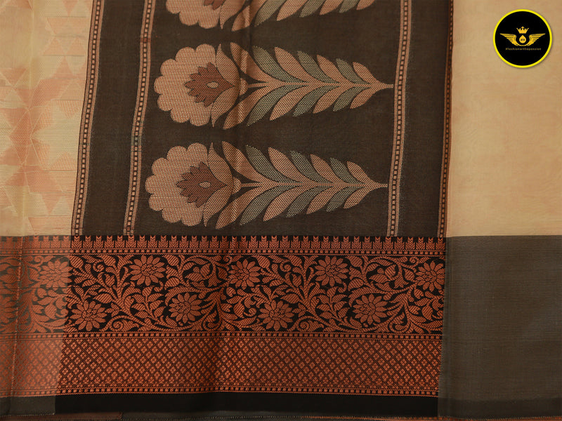 Luxurious Semi-Silk Saree with Contrast Borders & Stitched Blouse