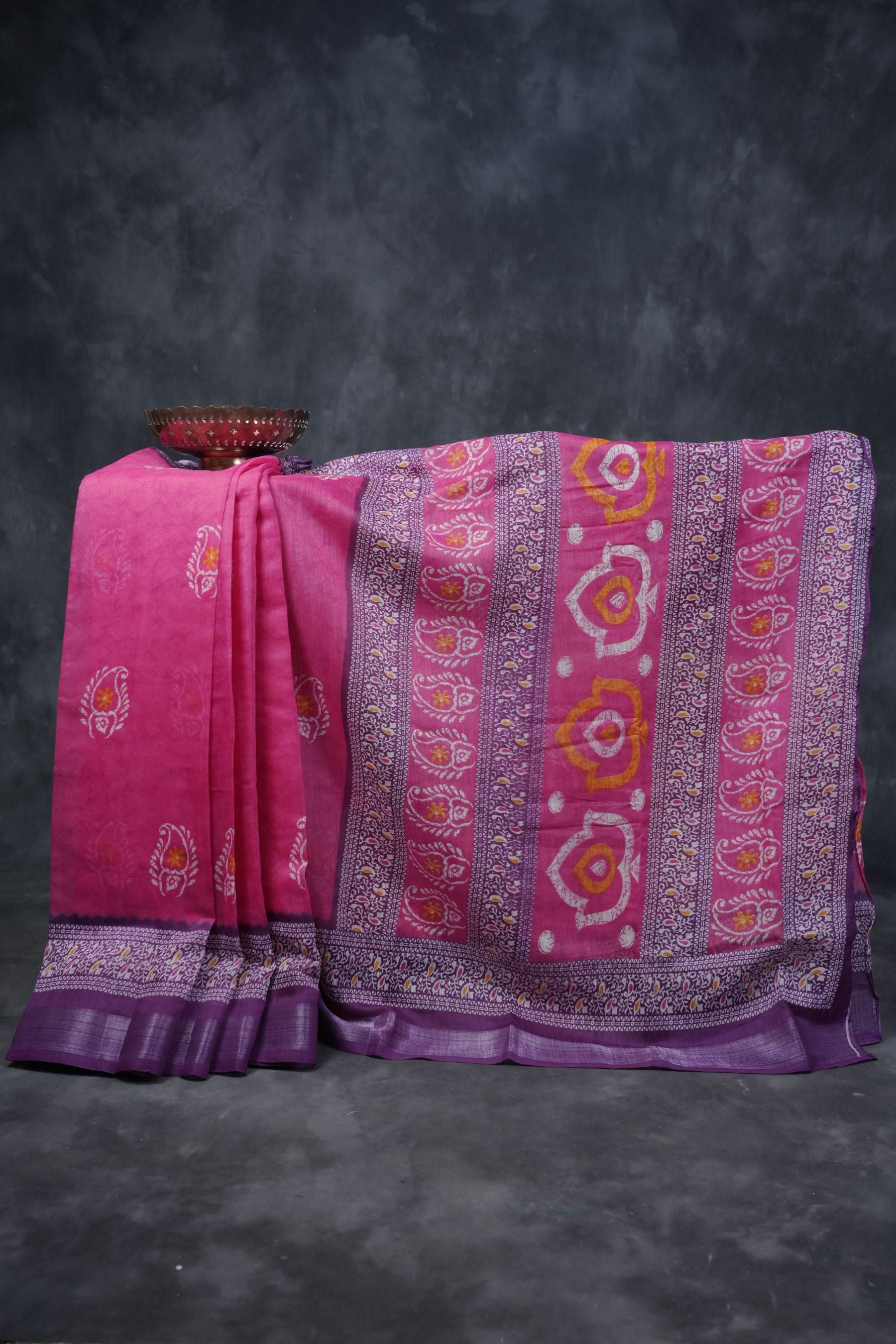 Soft Jute Sarees with Allover Bhandini Prints & Contrast Kaddi Border SAREE JCS Fashions