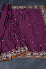 Art Silk Sarees With Embroidery Pattern Stitched Blouse