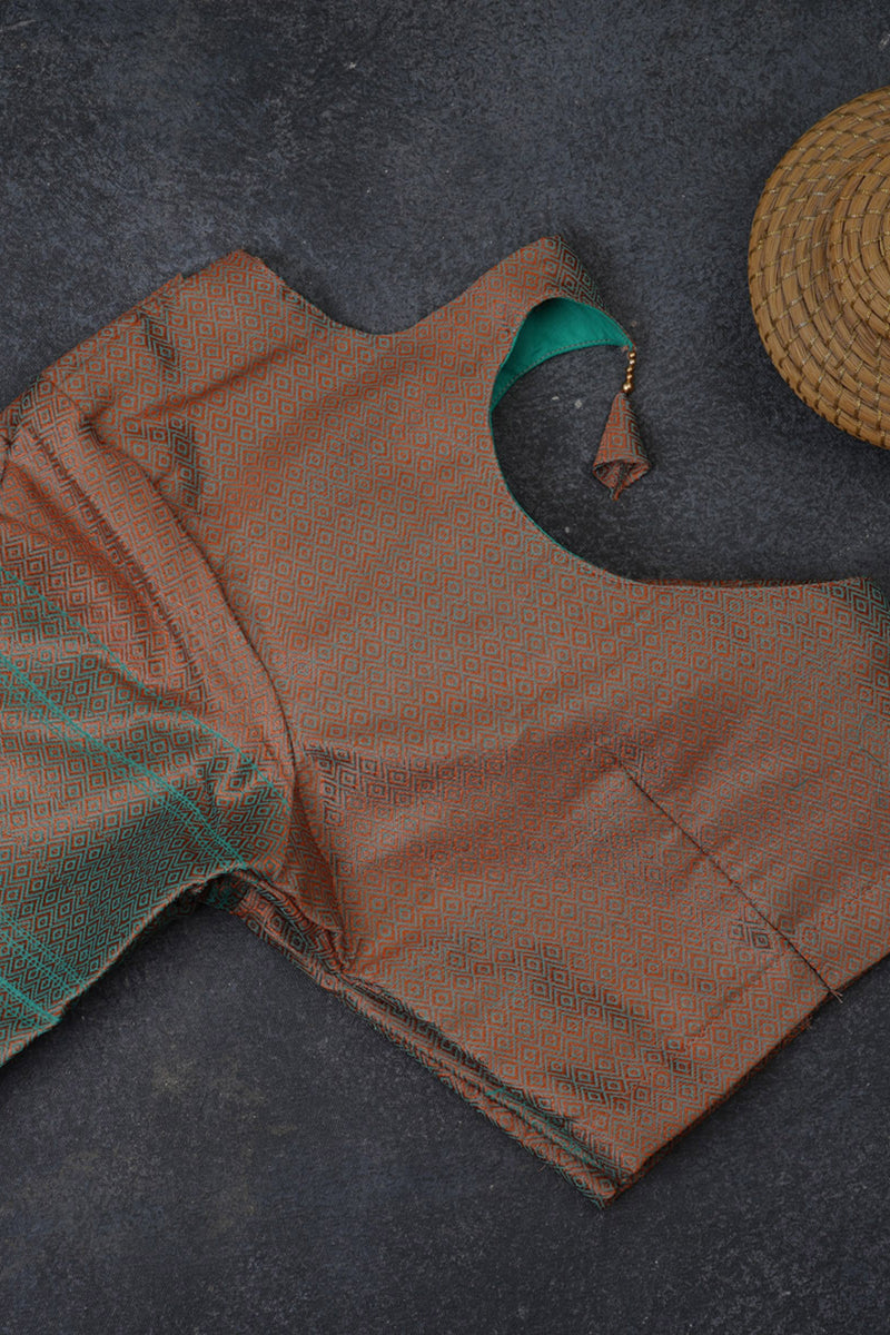 Radiant Banarasi Copper Soft Silk Saree with Designer Contrast Blouse