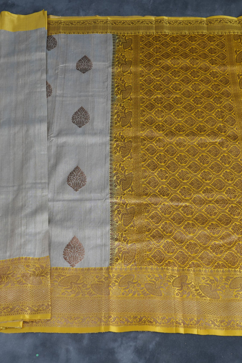 Elegant Handloom Banarasi Tussar Silk Saree - Antique Jari Work Accent