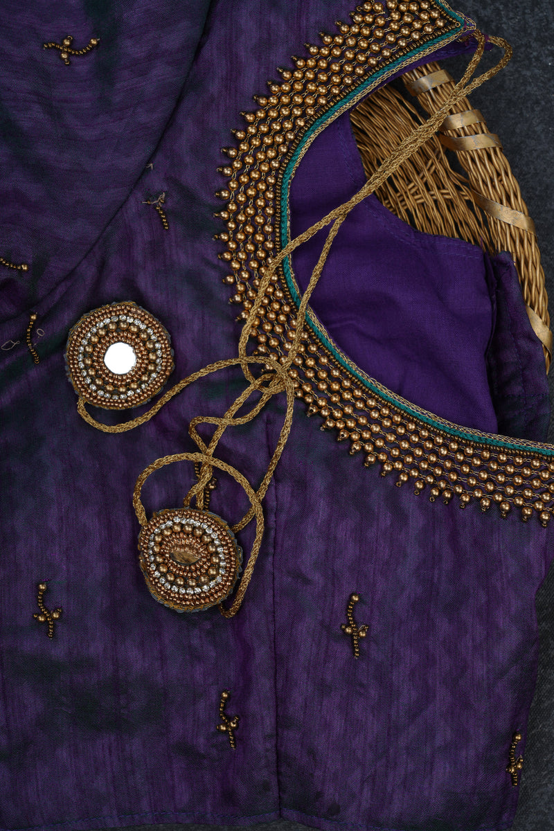 Elegant Ikkat Silk Saree with Stunning Aari-Work Blouse -Modern Wear