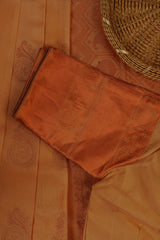 Pure Handloom Silk Saree with Copper Zari Border & Stitched Blouse